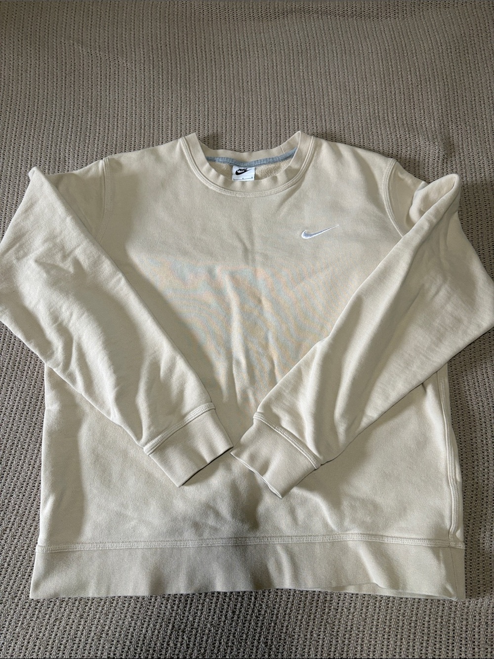 Nike Cream Crewneck Sweatshirt with Embroidered Swoosh